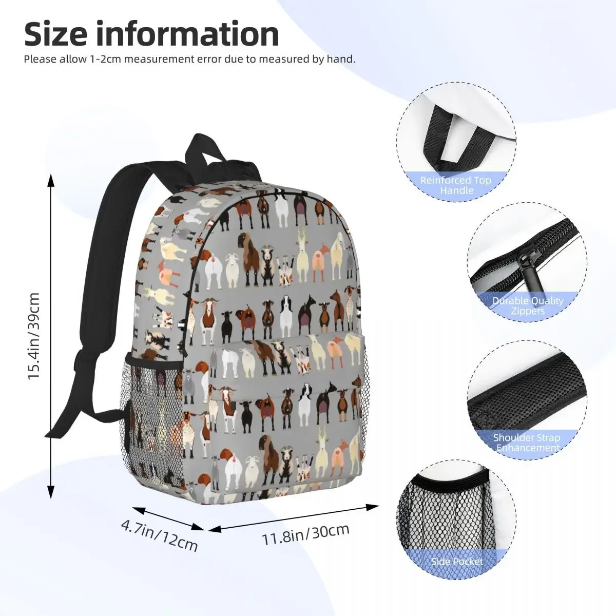 Goat Breeds Backpacks Teenager Bookbag Fashion Children School Bags Travel Rucksack Shoulder Bag Large Capacity