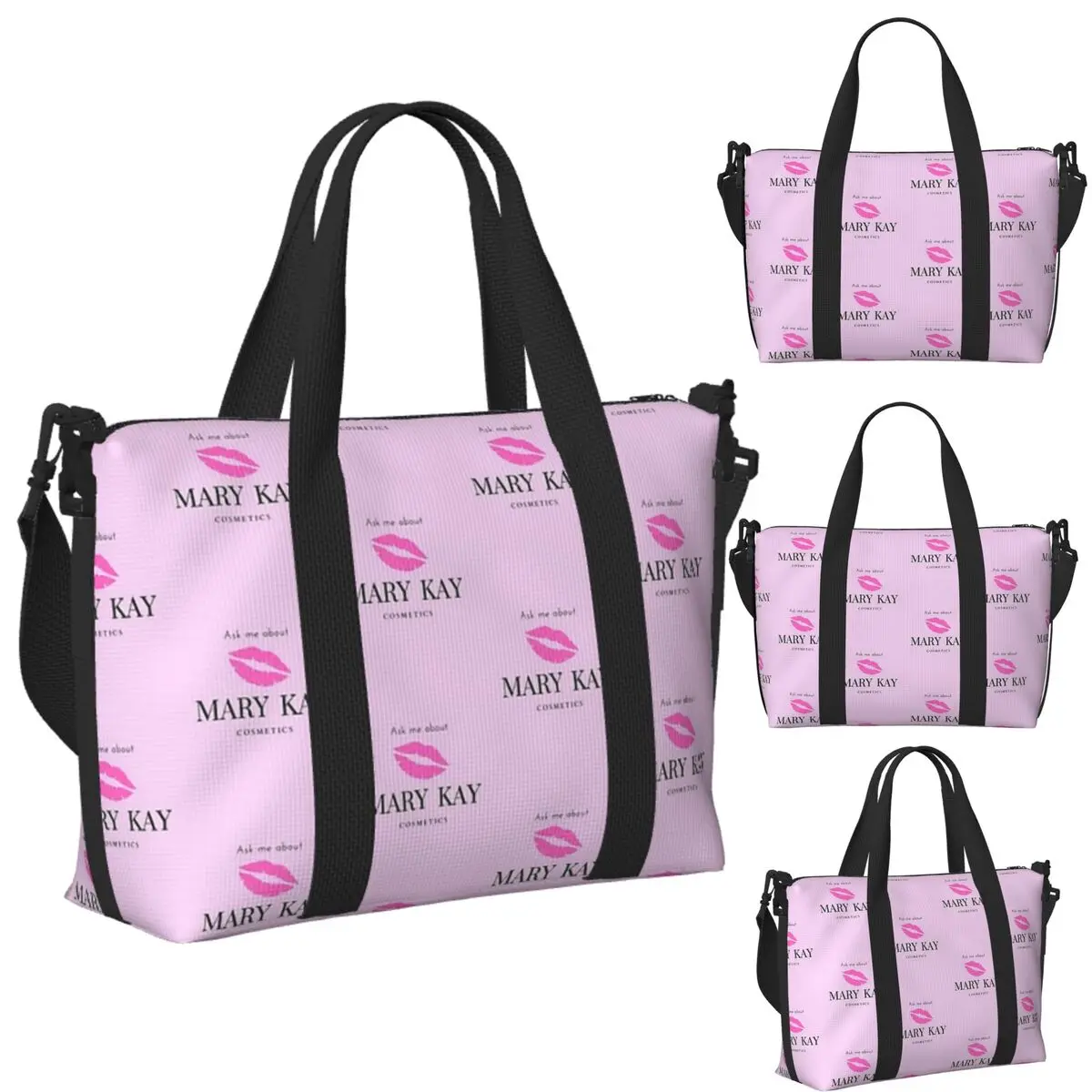 

Custom Ask Me About Mary Kay Cosmetics Beach Travel Bag Large Capacity Tote Bags for Gym Yoga Women Shopping Duffle Shoulder Bag