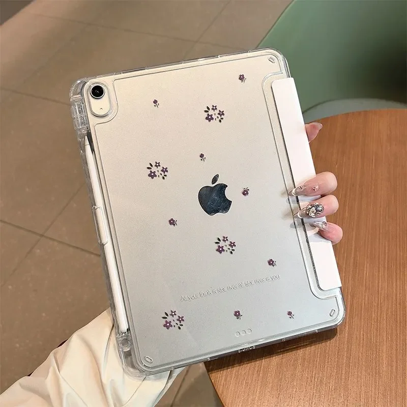 Ins Purple Ditsy Floral Tablet Case For iPad Pro 11 12.9 13 M4 M5 Shell 8.3 9.7 10.2 5/6/7/8/9/10/11th Mini 6 7 Air 4 5 6 Cover