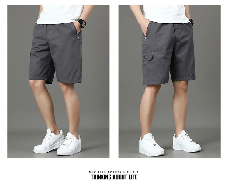Summer new men's work shorts pocket zip trend versatile casual trousers five work trousers