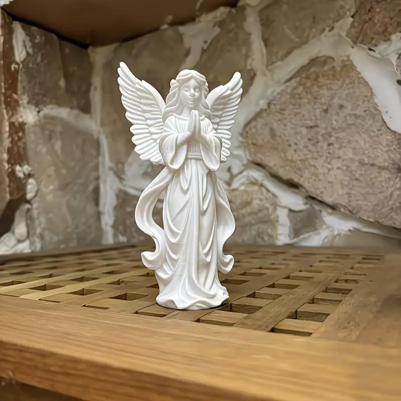 For Home Altar Decor 3D Printed Praying Angel Statue Guardian Angel Figurine White Gold Religious Sculpture