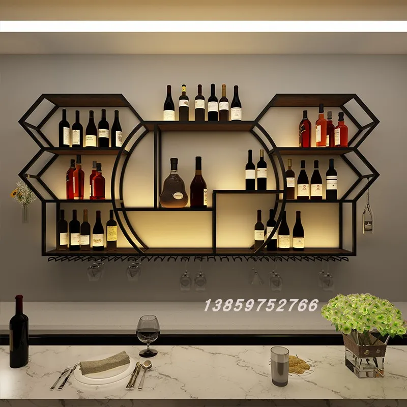 Creative bar wall-mounted luminous wine cabinet wine rack restaurant wine display rack household wall wrought iron rack