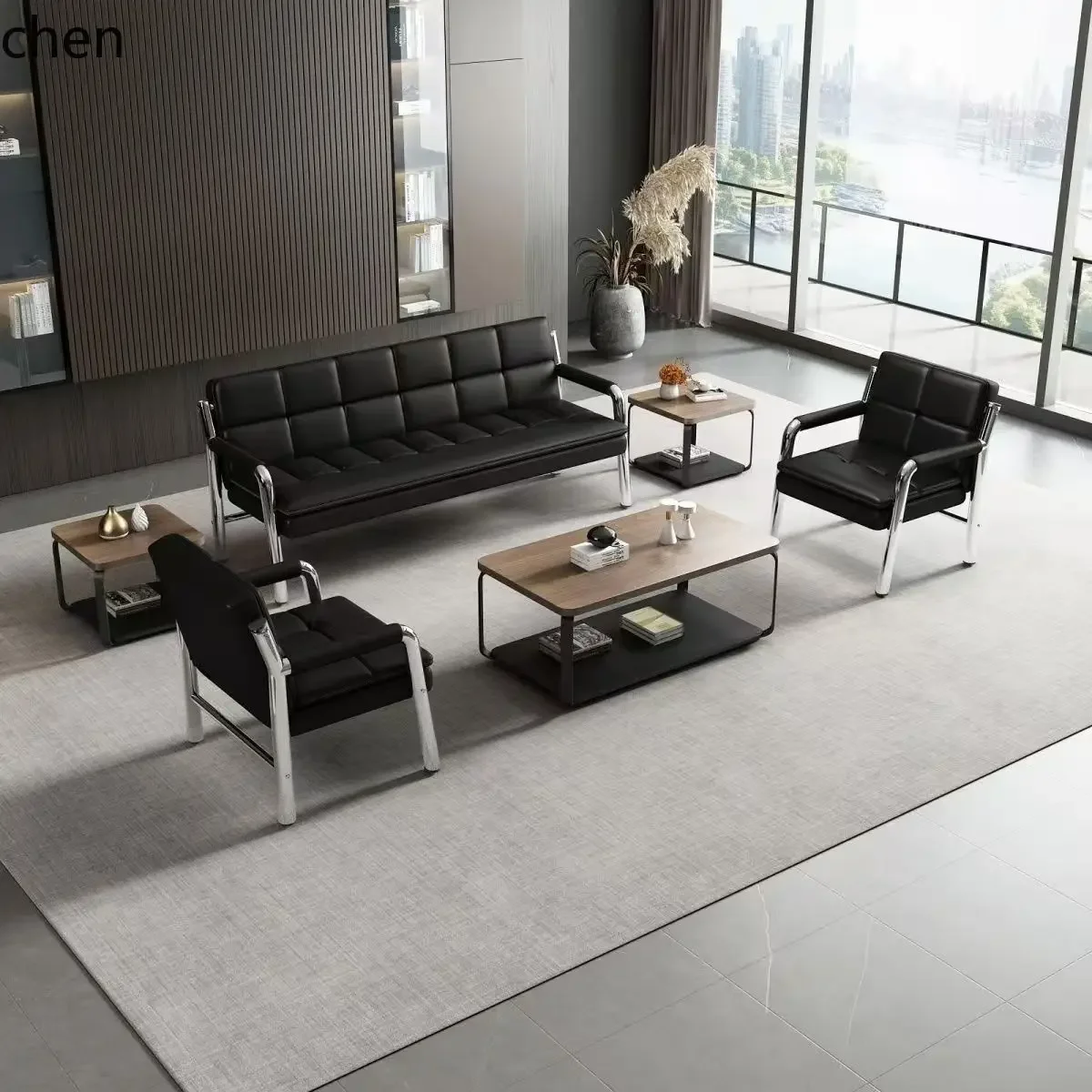 W5.19 office sofa coffee table combination simple reception sofa office three-person wrought iron sofa