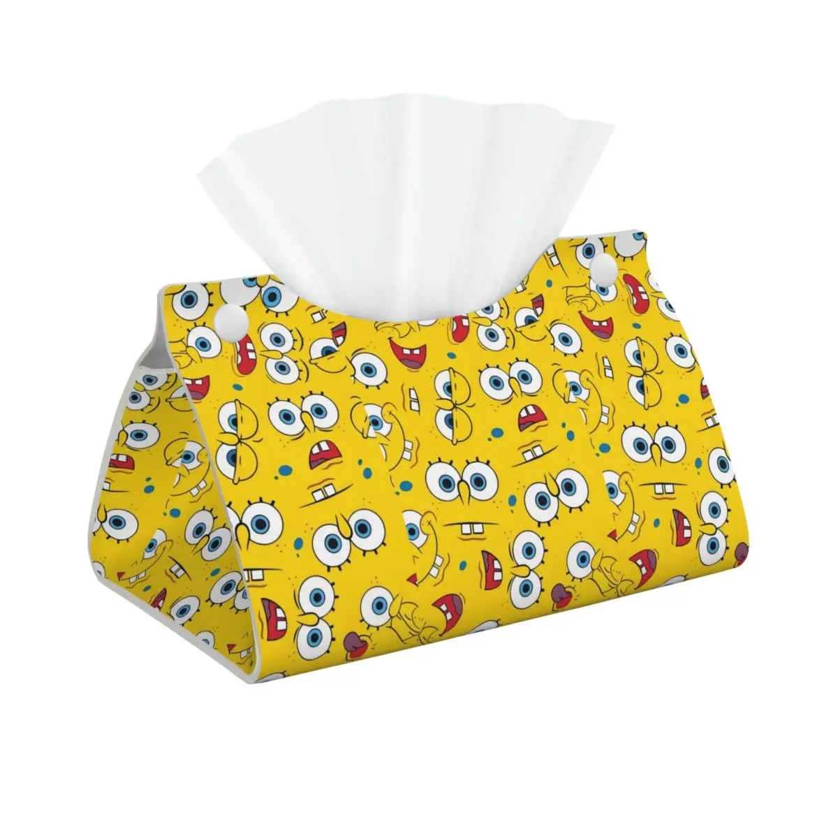 Custom SpongeBobed Tissue Box Holder Rectangular Cute Cartoon PU Leather Facial Tissue Box Cover for Car Bathroom