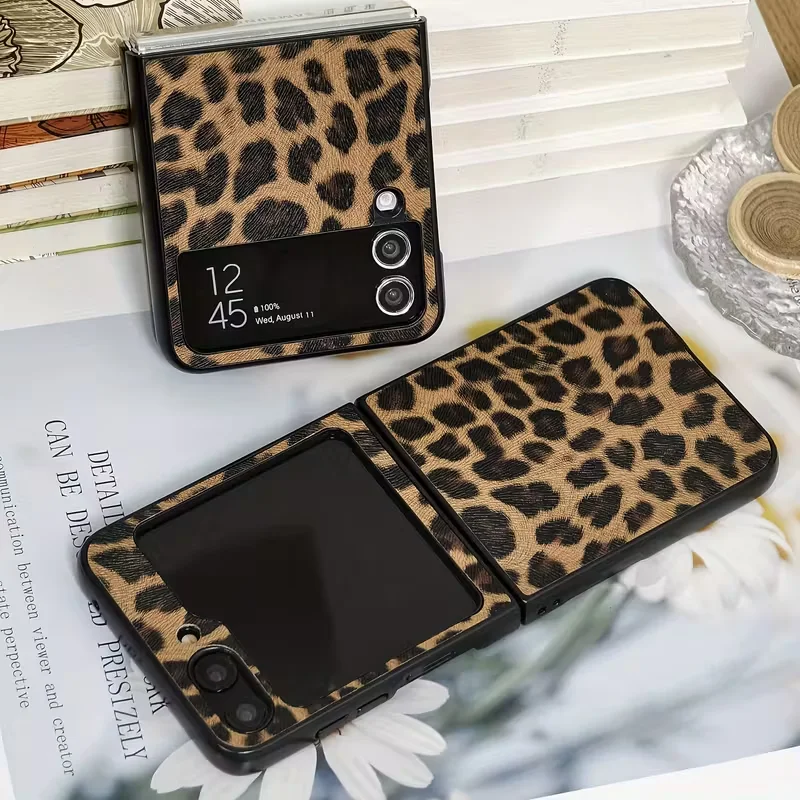 Luxus Leopard Muster PU Leder Harte PC Telefon Fall Für Samsung Galaxy Z Flip 7 6 5 4 3 5G Flip 7 Fe Mode Coole Zurück Abdeckung – Detail 4