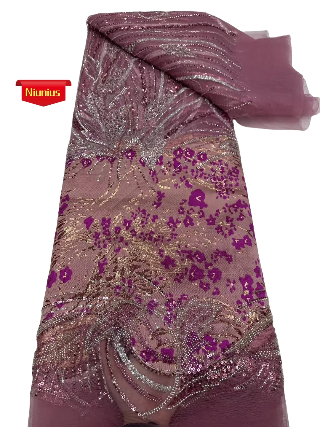 

Best Quality Delicate Elegant Soft Jacquard Mesh Lace with Stones Fabric for Party Evening Dress NN1583_R