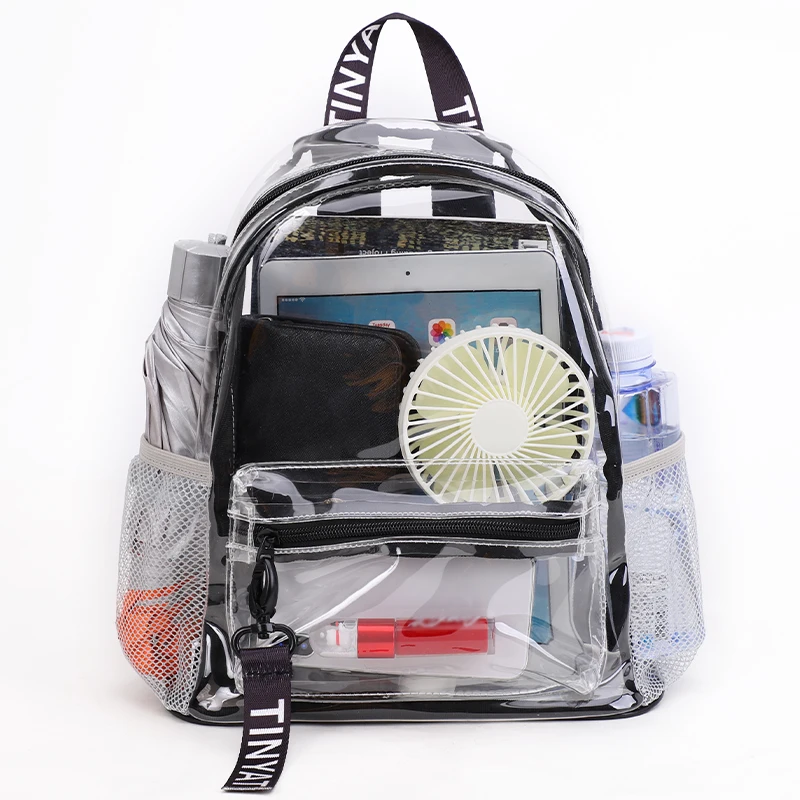 TINYAT Heavy Duty Transparent Clear Women's Backpack Sports Travel School Notebook Backpacks Large Capacity Student Bag Girls