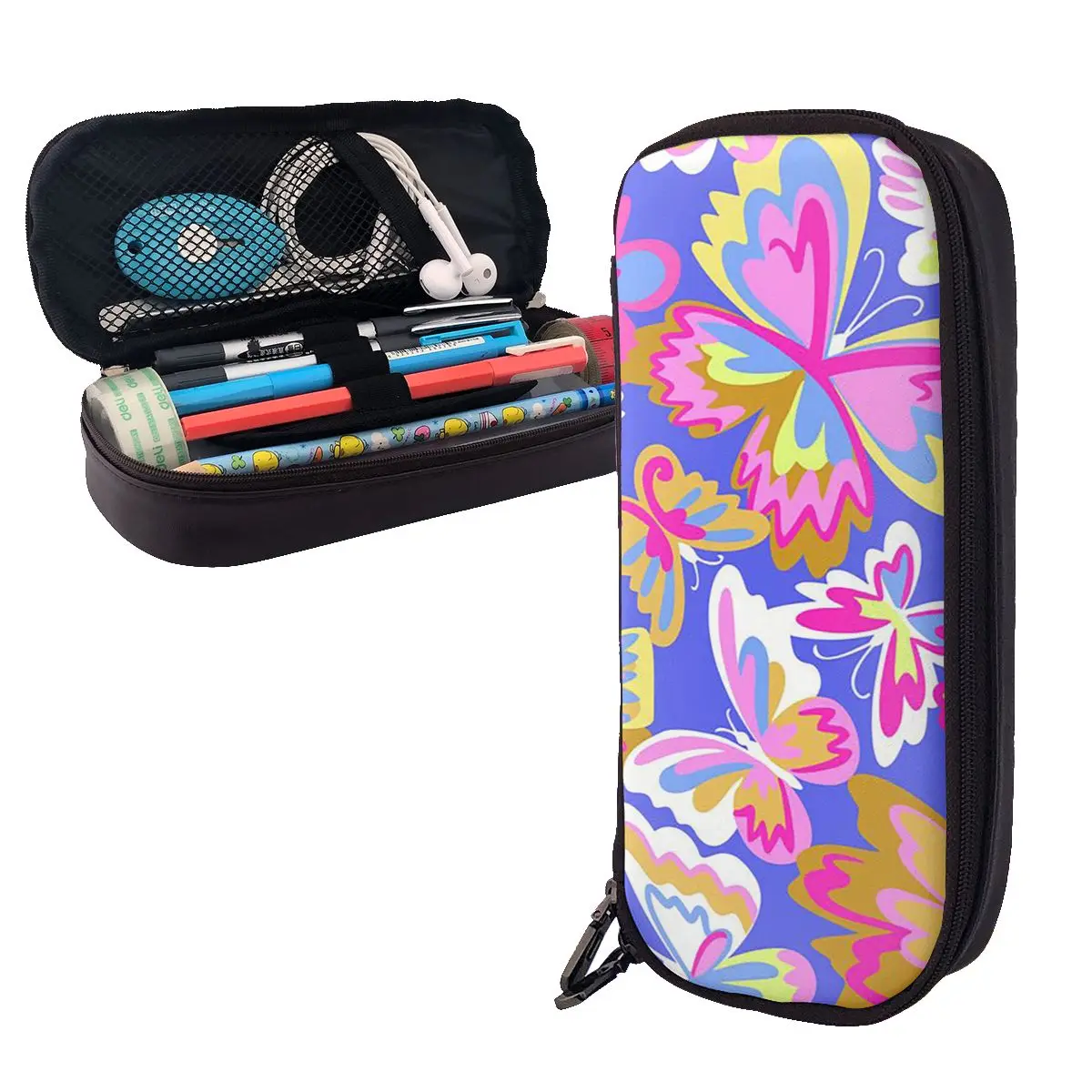 Colorful Butterfly Leather Pencil Cases Pen Holder Storage Stationery Supplies Pen Box Pencil Bag for Boys Girls School