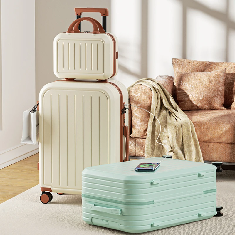 الأمتعة 20 22 24 26 28 بوصة سعة كبيرة حقيبة عربة مع حامل الكأس الأسطوانة حقيبة السفر رحلة عمل حقيبة #2