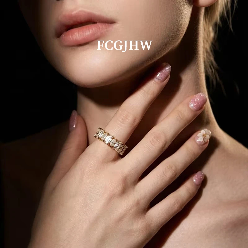 FCGJHW 18k Plated 2*4mm Full Moissanite Rings for Women Emerald Cut Full Eternity Band S925 Sterling Silver Diamond Gifts 2026