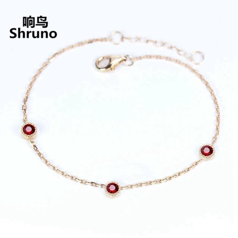 

Shruno Solid 18k AU750 Yellow Gold Flawless Round Genuine Garnet Elegant Bracelet Fine jewelry Bracelet Chain women Gift