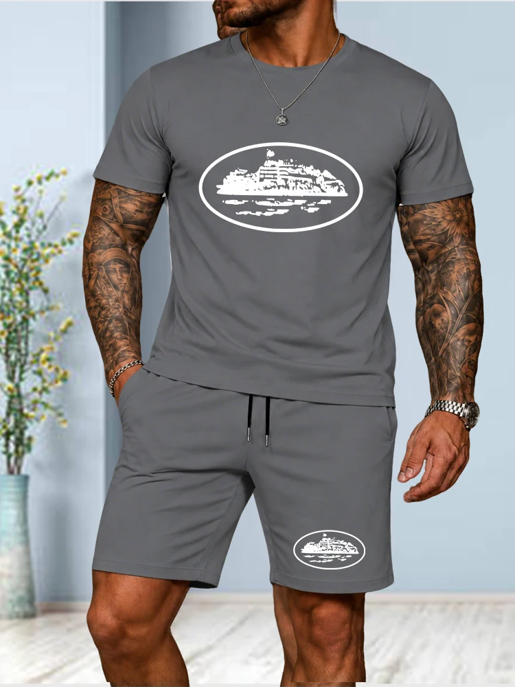 2026 Summer New Small Boat Printed Two-piece T-shirt and Shorts Loose Round Neck Breathable Half Sleeve Casual Fashion Brand view 4