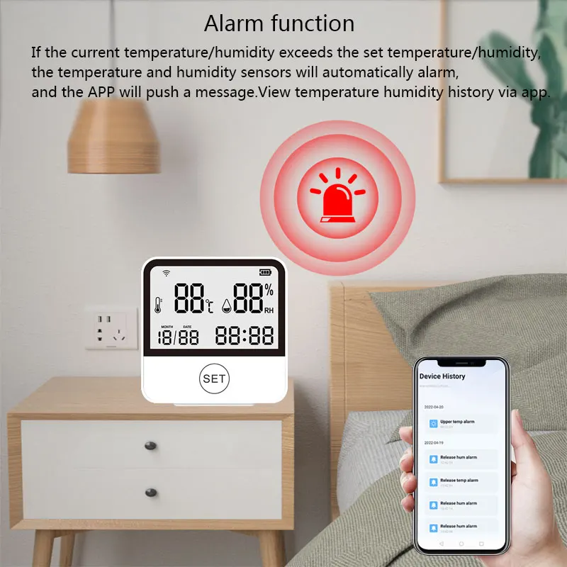 Smart Tuya WIFI Temperature Humidity Sensor Hygrometer Indoor Thermometer Detector LED Screen Display Works with Alexa Google