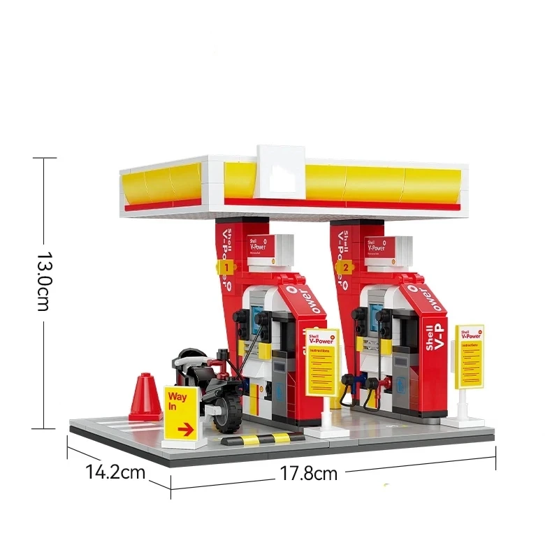 MOC Stad Retail Station Tankstation Wasstraat Serie Bouwsteen Model Supermarkt Bakstenen Speelgoed voor Kinderen DIY Geschenken