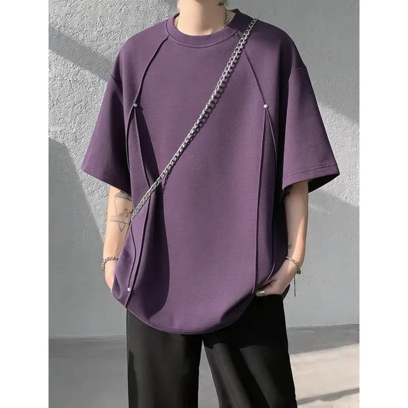 Summer Short Sleeved T-shirt Men Retro Suede T-shirt Men Hip-hop Loose Black White T Shirt Mens Top