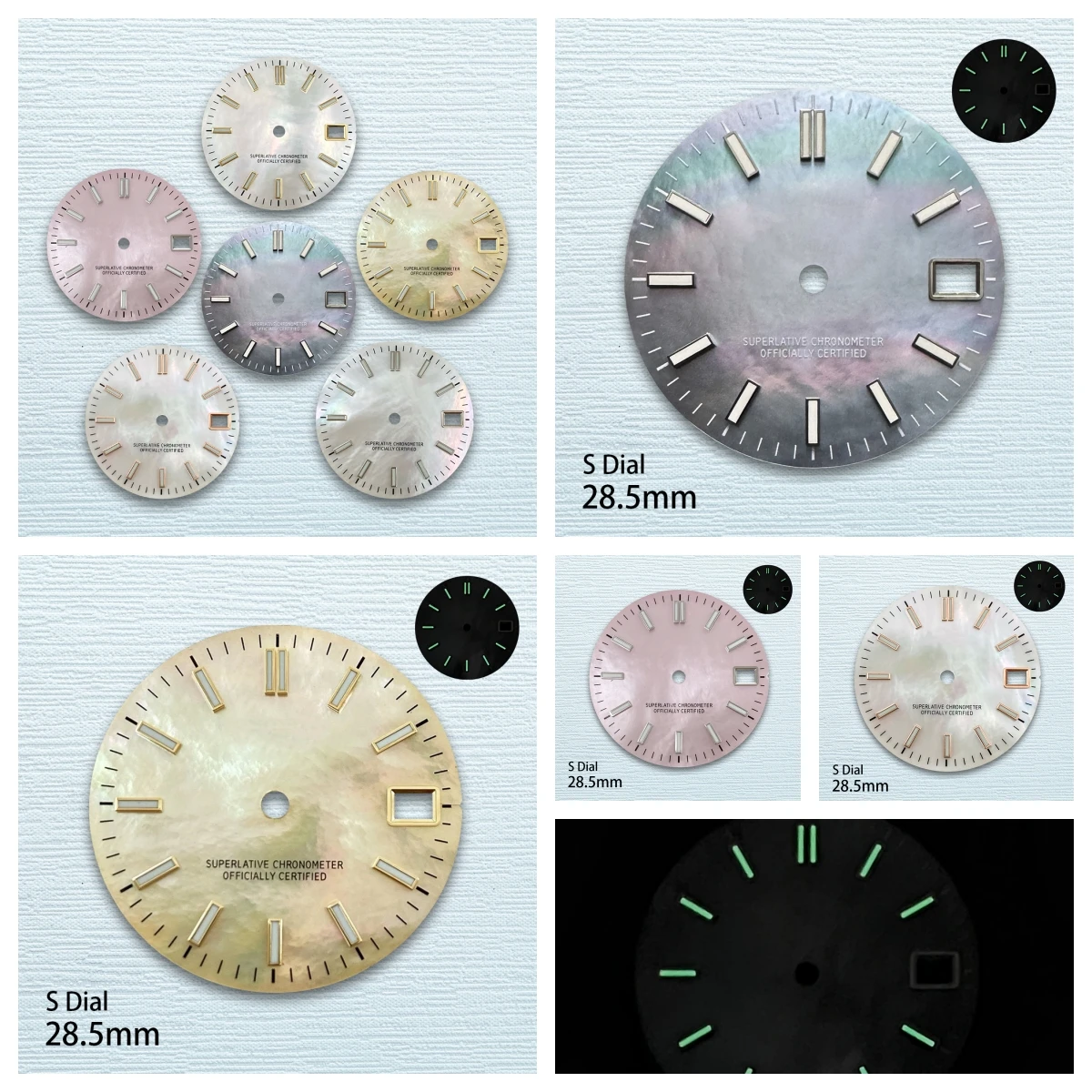 

28.5mm S Logo Fritillaria Dial Fit NH35/NH36/4R/7S Japanese Movement Green Luminous High-Quality Watch Modification Accessories