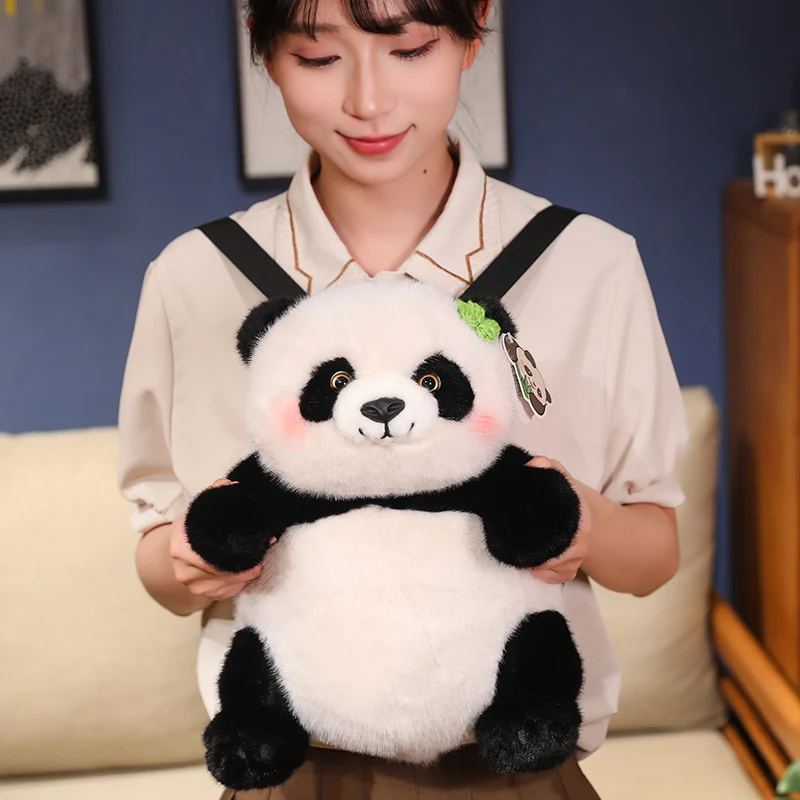 Schattige rode panda pluche rugzak Kawaii mode knuffel pop knuffeldier Panda met bamboe vakantiegeschenken