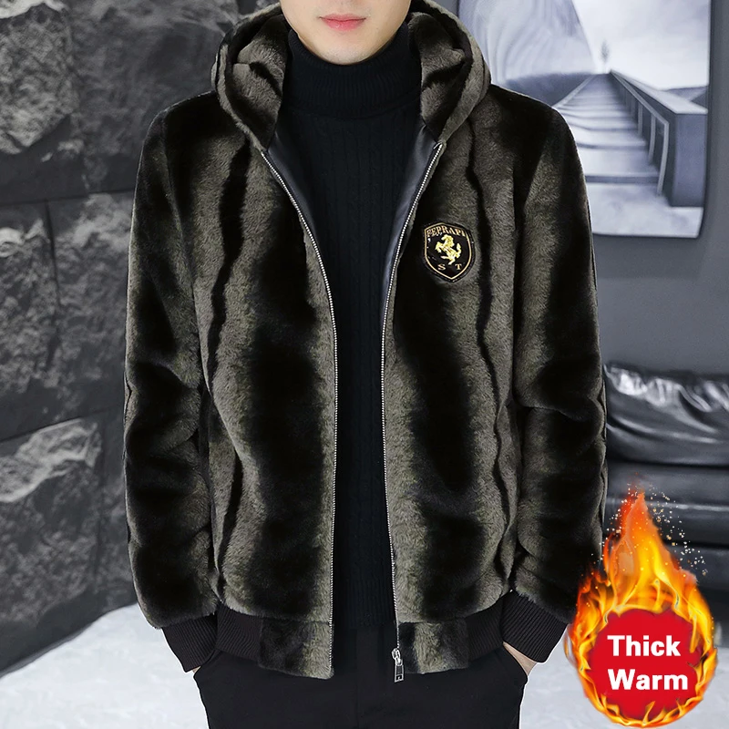 2025 Autumn Winter Top-Quality Mink Velvet Jacket Men Trendy Luxury European Version Thickened Warm Coat Jacket Faux Leather Men