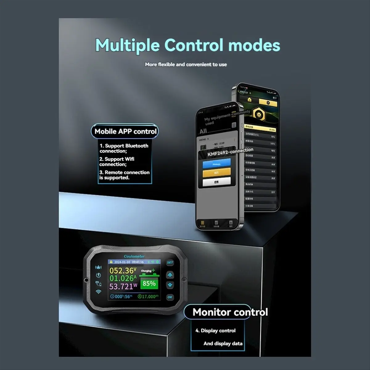 【Meters】 WiFi Coulomb Meter- Power Volt-Ammeter for Lithium & Lead Acid Batteries, RV Battery Capacity Indicator & Monitor KM160