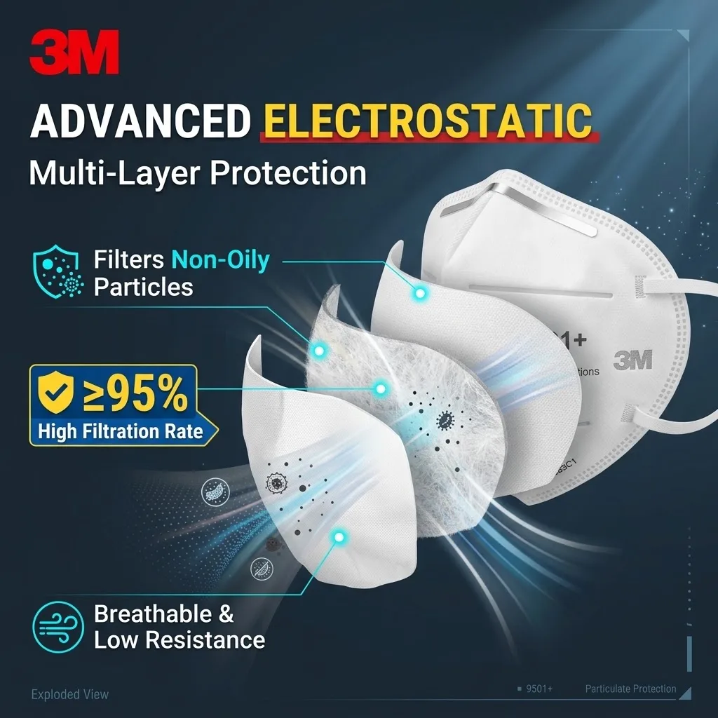 3M 9501+ KN95 Dust Mask Respirator Protective Particle Filter Mask Earloop Anti Dust Working Safety Masks
