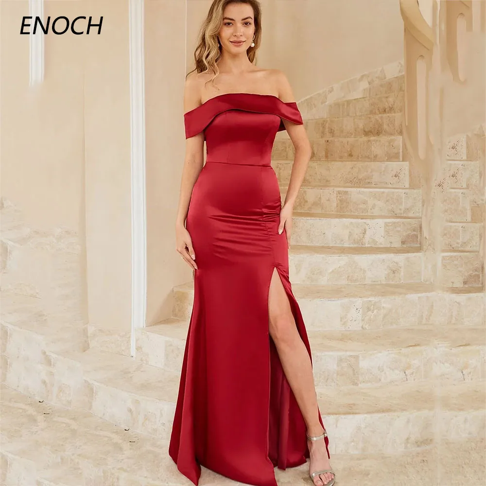 ENOCH basit Mermaid gelinlik modelleri askısız kapalı omuz Backless fermuar düğün konuk elbisesi kat uzunluk Vestidos De Gala