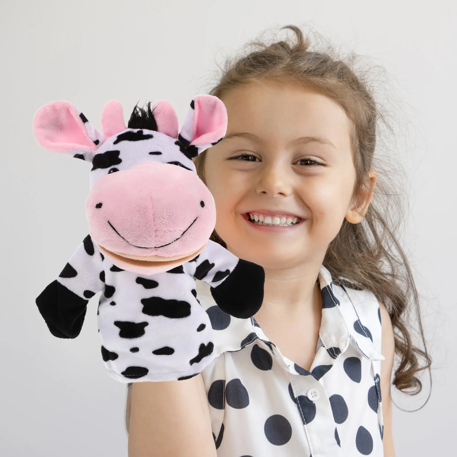 Marionnette à main en peluche mobile avec bouche pour bébé, jouets d'anniversaire, cheval pour tout-petits