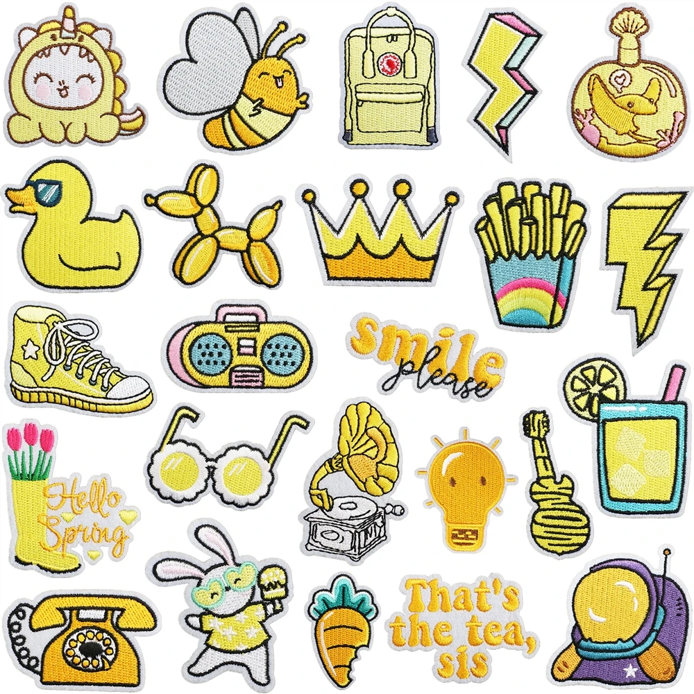 Hot 1pcs Patch Yellow Duck Dog Stickers Iron On Patches for Clothing Sewing Embroidery Fusible Applique Badge Decoration Stripes