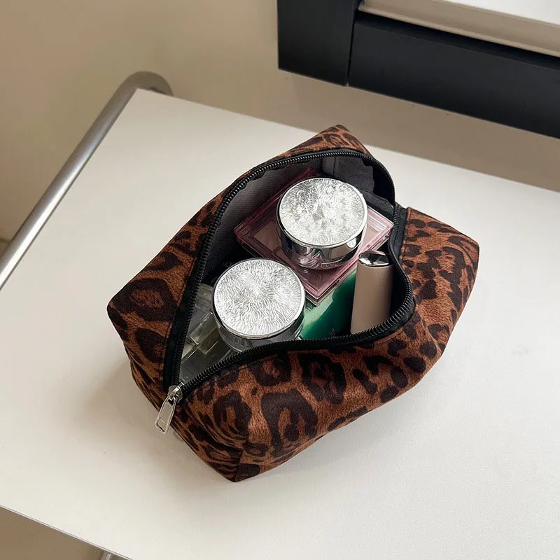 Fashion Ins Cosmetic Bag Portable Out Large Storage Bag Female Leopard Brush Wash Bag Cute Handbag for Girl Gift
