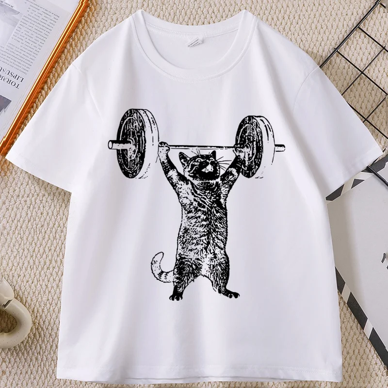 

Funny Cat Gym T Shirt Men Women Cat Workout T-Shirt Funny Deadlift Gym Tshirt Casual Round Neck Short Sleeve T Shirt Clothing