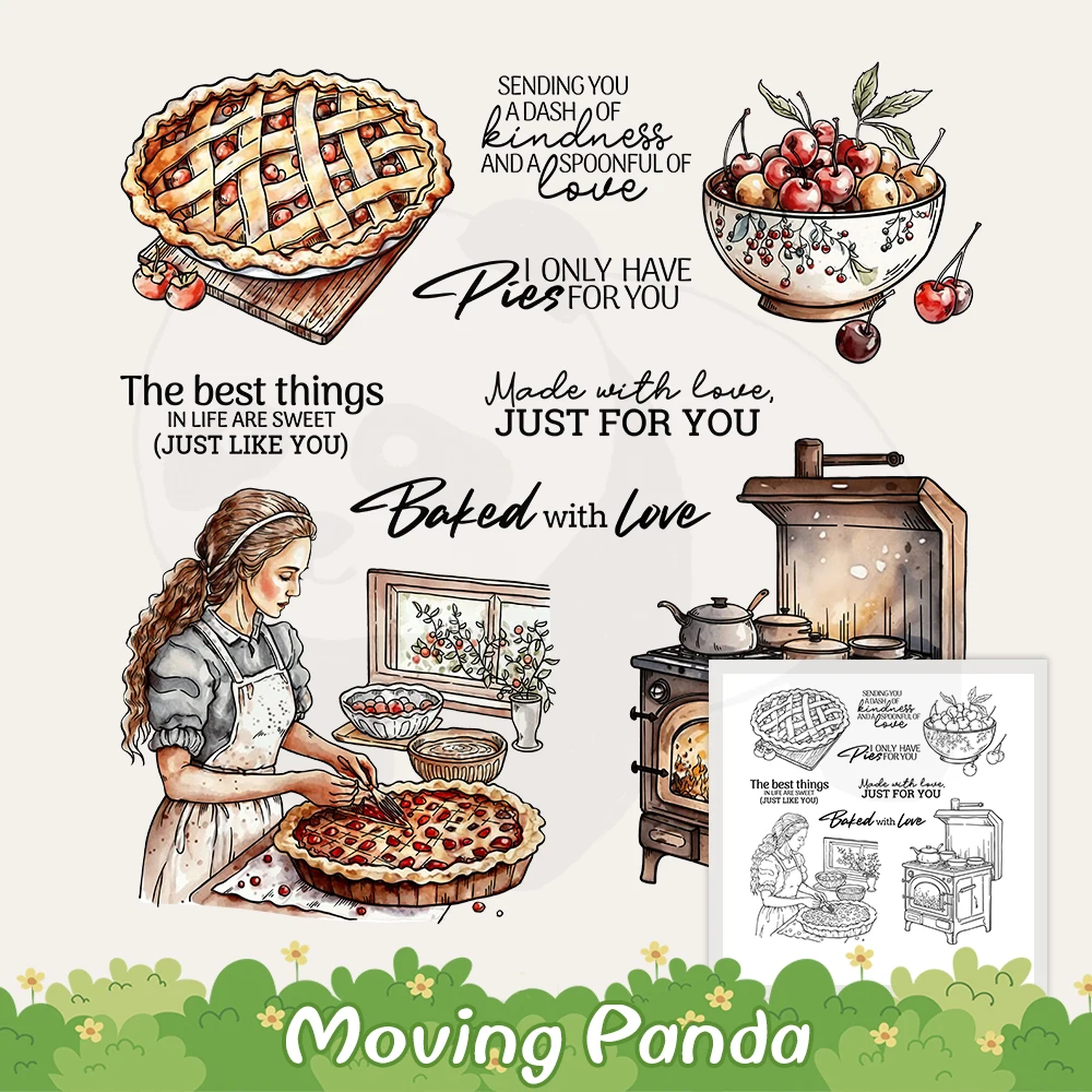 Women Baking Pastry Sweet Pine Cutting Dies Clear Stamp DIY Scrapbooking Metal Dies Silicone Stamp For Cards Albums Crafts Decor