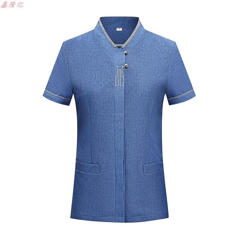 夏綿リネン薄い通気性クリーニング服半袖ハウスキーピングプロパティホテルの客室 InnPACleaning スタッフユニ