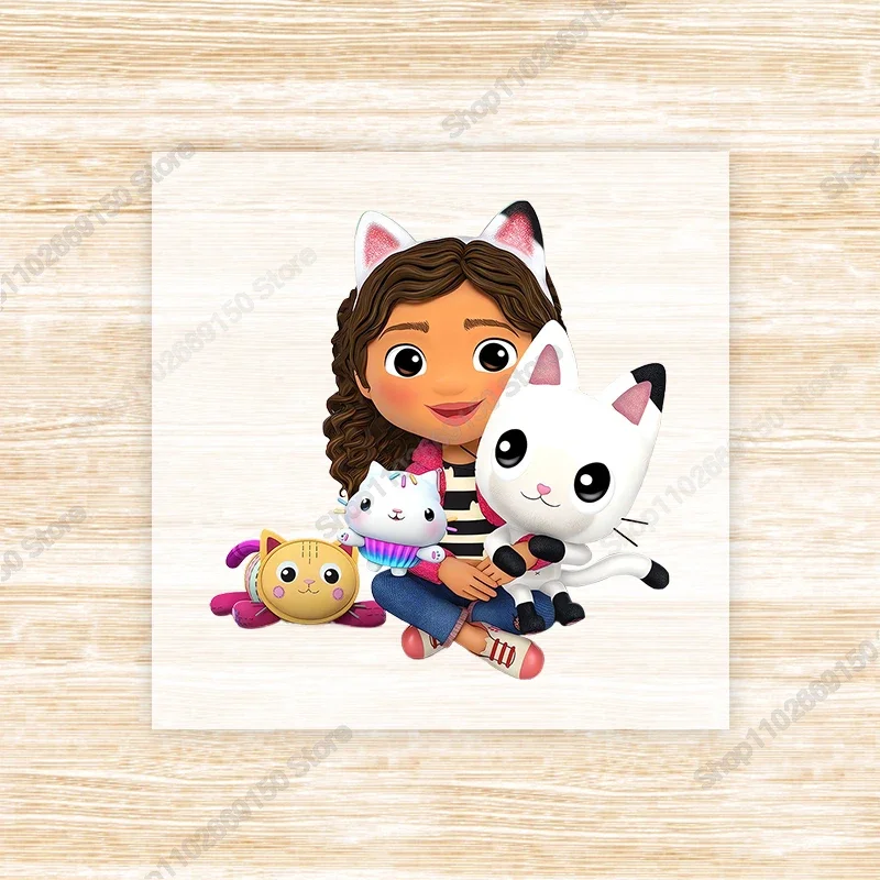 Gabby Dollhouses Anime Kawaii Heat Transfer Sticker Kids Cartoon Cute Clothes Appliques DIY Decal Fashion Iron on Patches Gifts