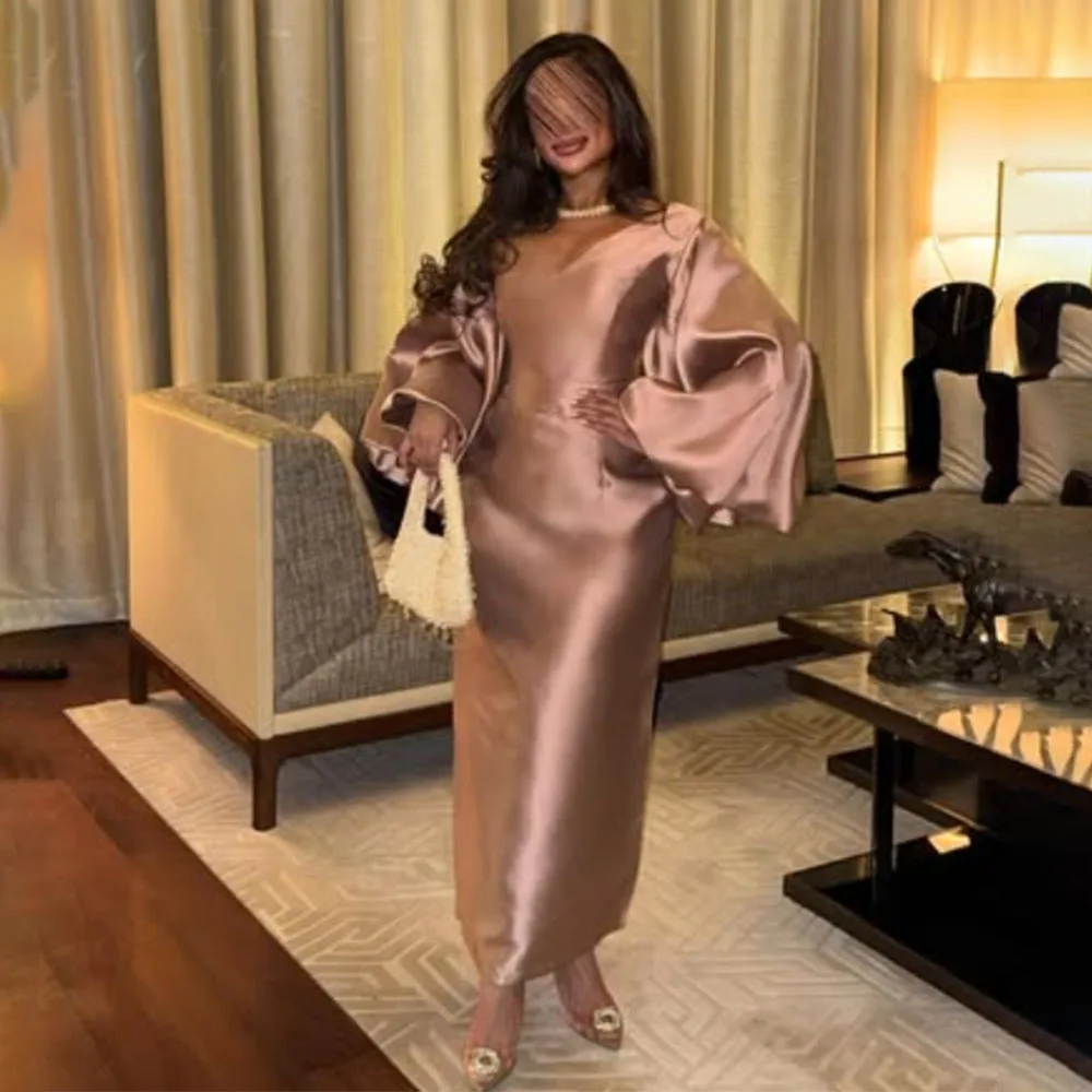 

High Quality Customized High Collar Ankle Length Full Sleeves Straight Vestidos Elegantes Para Mujer Para Una Boda فساتين فستان