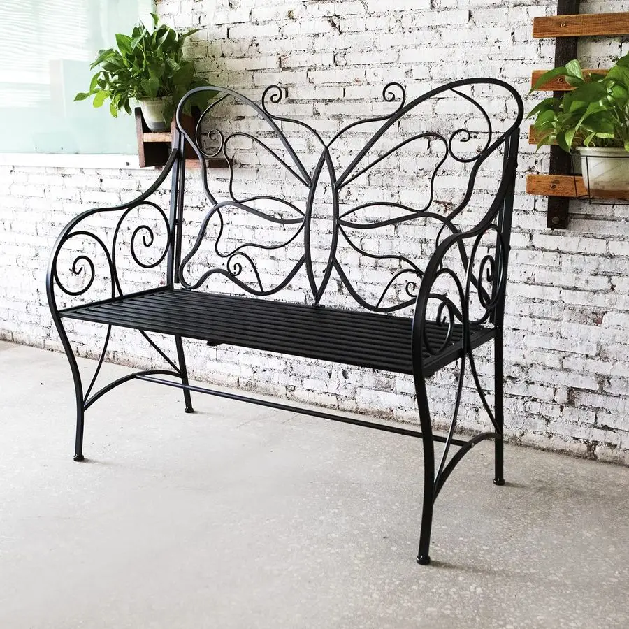 

Outdoor Bench Outdoor Sturdy RustResistant Bench Butterfly Cast Iron with Armrests Park,Yard, Patio, Porch, Lawn Double Seats