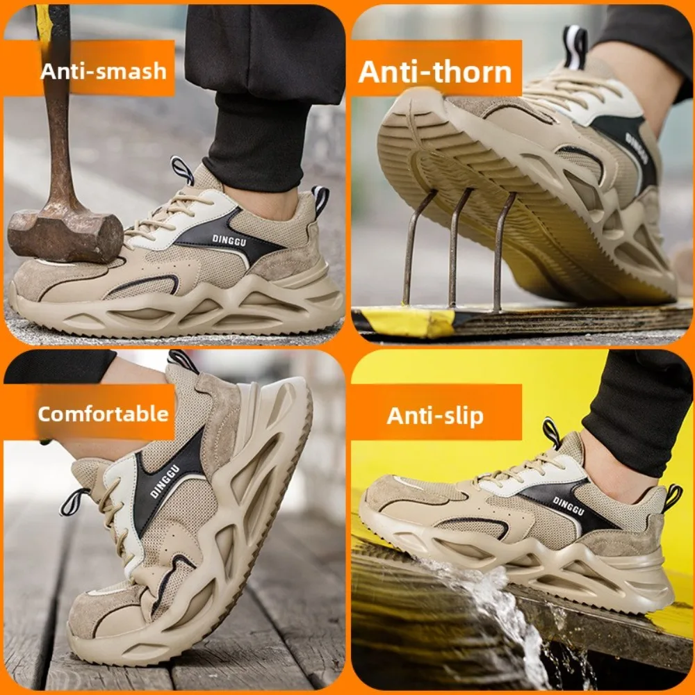 Lightweight Labor Protection Shoes AntiSmashing Anti Piercing Steel Toe Caps Flying Woven Work Shoes SafetyShoes ProtectiveBoots