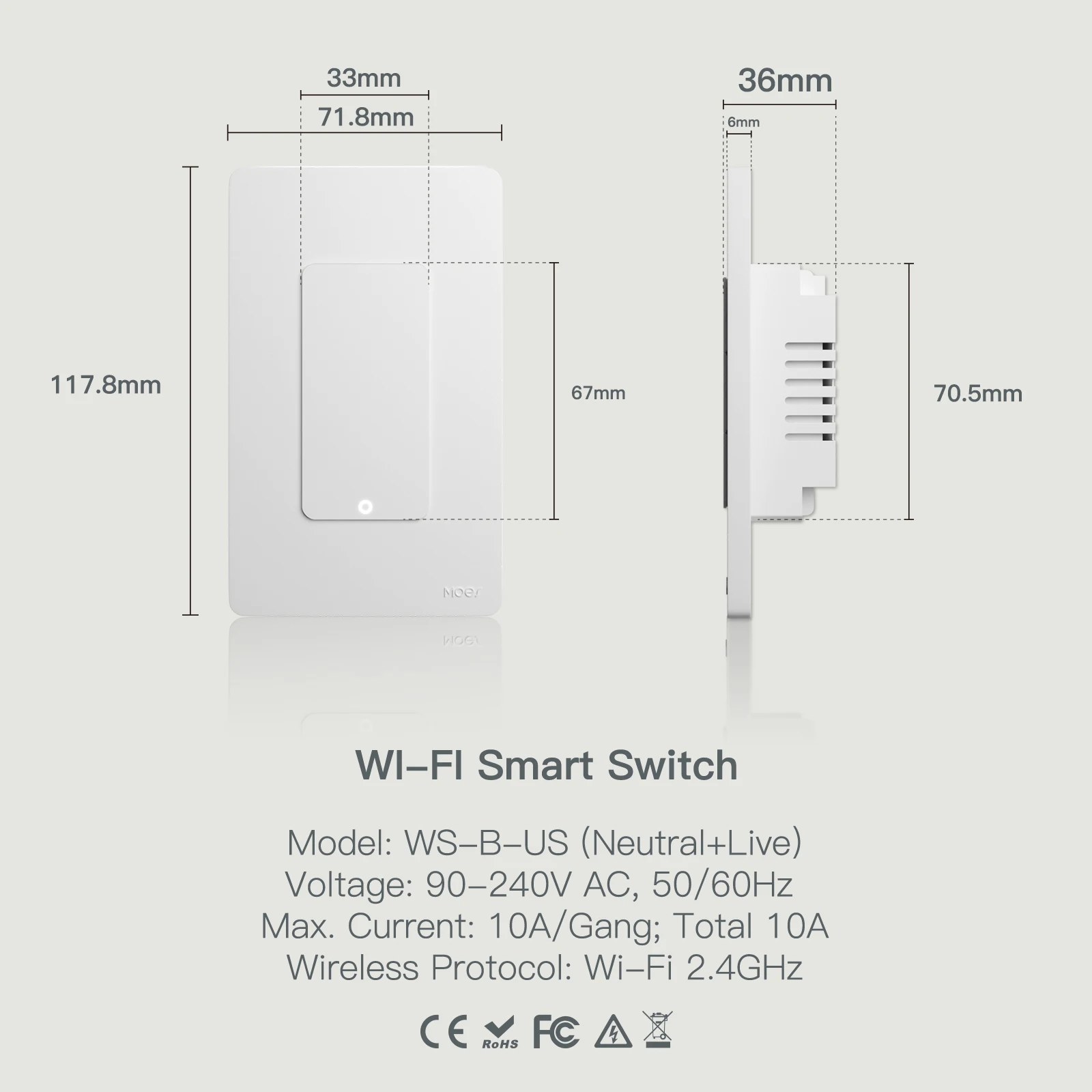 MOES Tuya Wi-Fi Smart Light Switch US Single Pole Push Button Wall Switch Work With Alexa Google Home Neutral Wire Required image 6