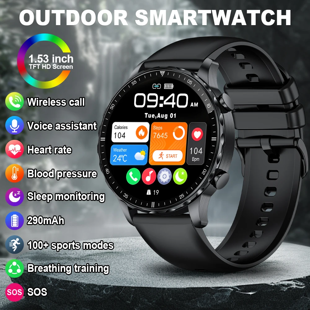 

New LIGE Smart Watch Outdoor Waterproof Bluetooth Call 1.53'' 360*360 Full Touch Screen Watch Men Sport Fitness Men smart watch