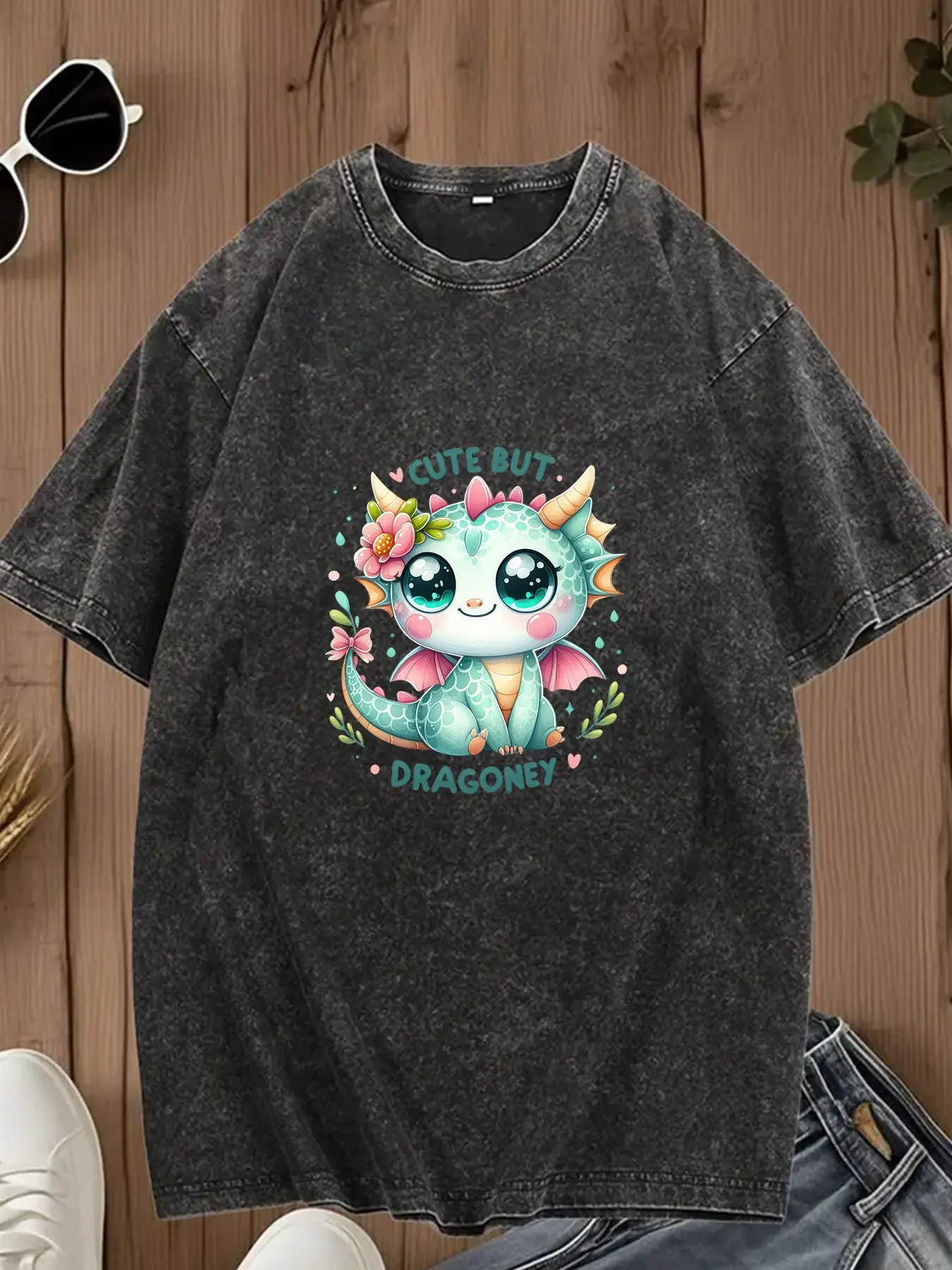 230g Ultra-Soft Cute Cartoon Dragon Pattern Washable T-Shirt, Perfect for Family Gatherings and Office Parties—The Perfect Gift for Easter and Spring Celebrations!