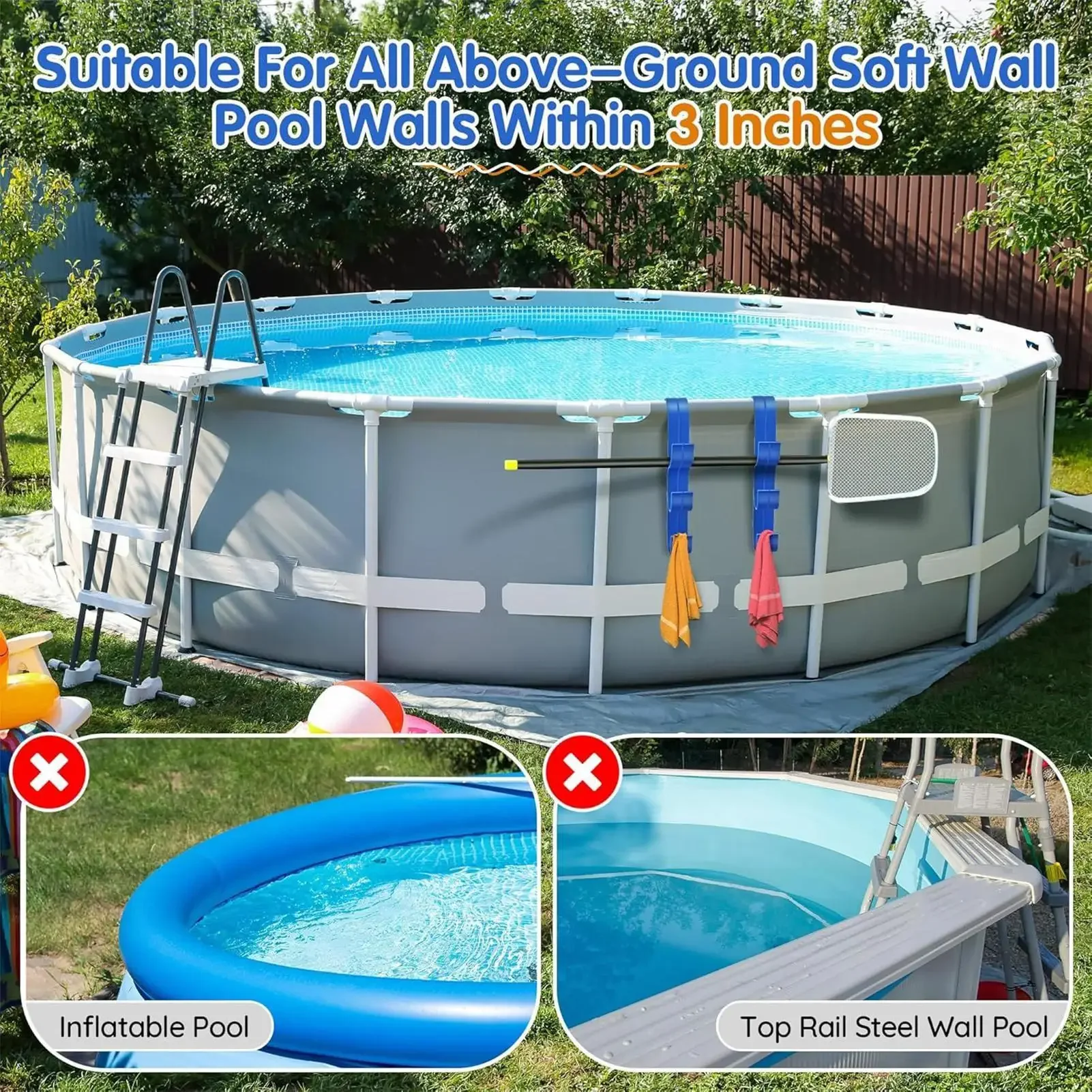 Soporte de almacenamiento para equipos de piscina, accesorios para piscina, soporte para palos de piscina, soporte para cepillos de piscina, soporte para herramientas, 2 uds.