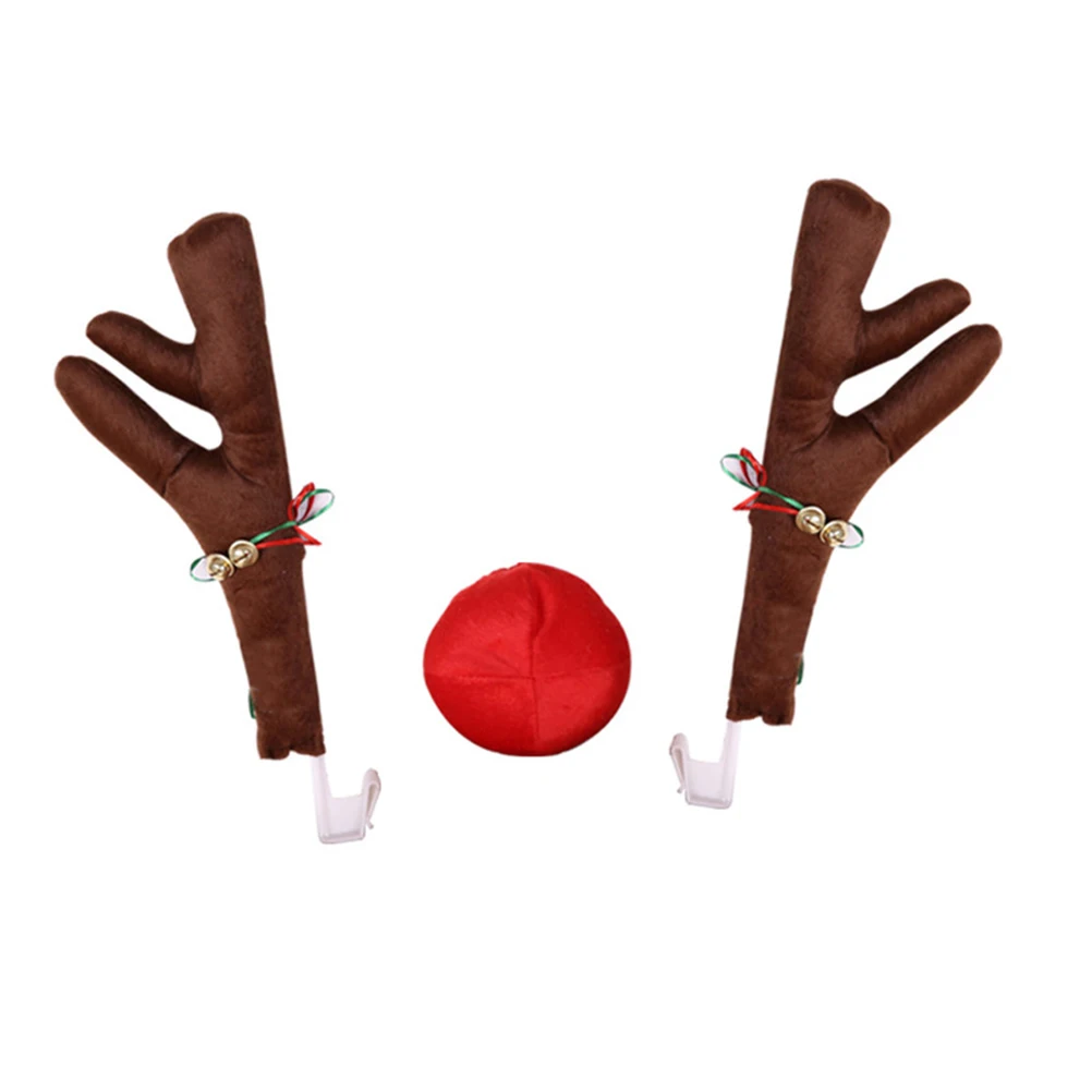 Kerstdecoraties voor auto's: rendiergewei en -neus, complete set voor auto's, SUV's, bestelwagens en vrachtwagens, geschikt voor buitengebruik.