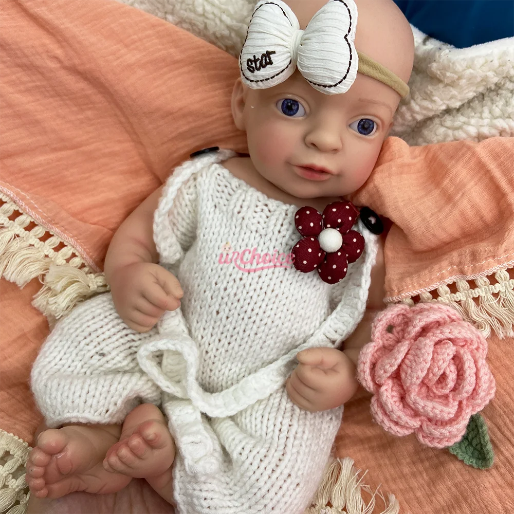 

Новая 17-дюймовая силиконовая кукла-реборн с открытым ртом, голубыми глазами, ручной росписью, утяжеленная, для коллекционеров, подарок