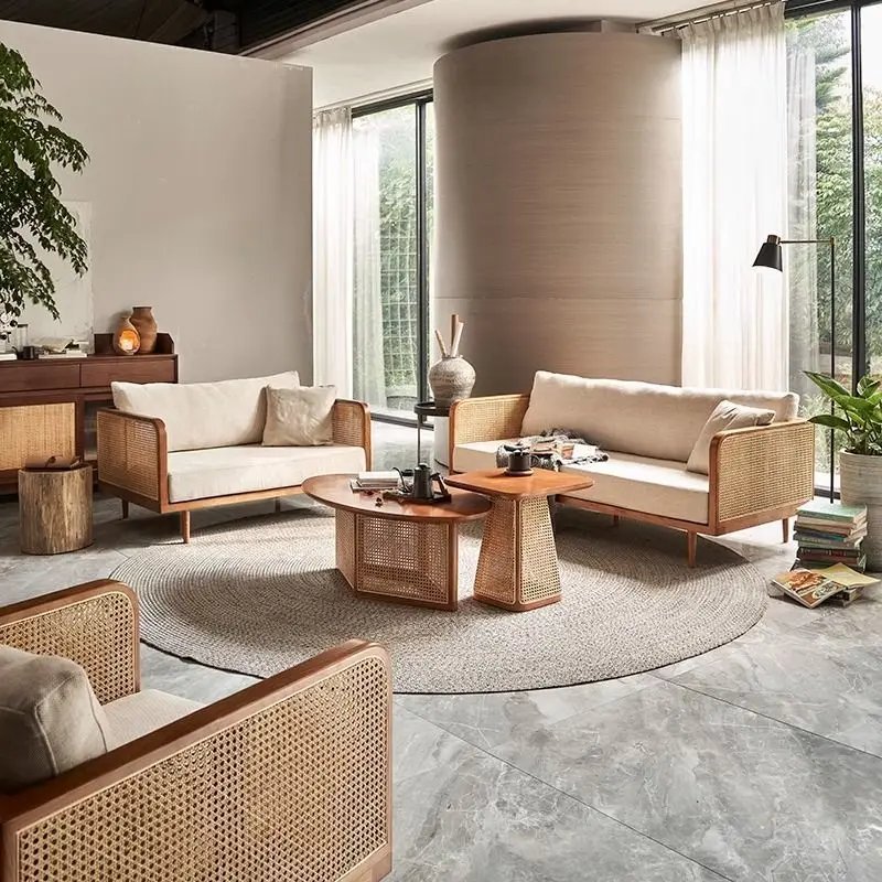 Rattan sofa new Chinese leisure B & B villa recliner rattan chair