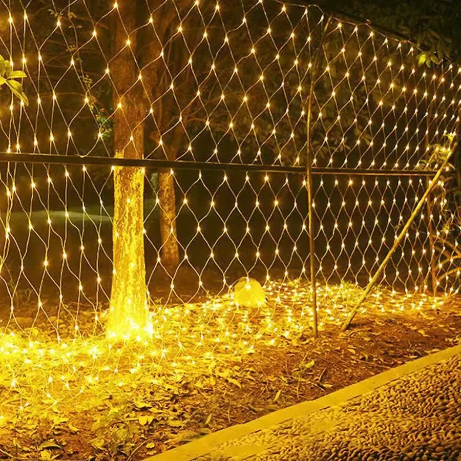 1,5x1,5/3x3/10x1/6x4M luz de red LED cortina de ventana de Navidad cadena de luces al aire libre luz de malla de hadas para decoración de bodas y vacaciones