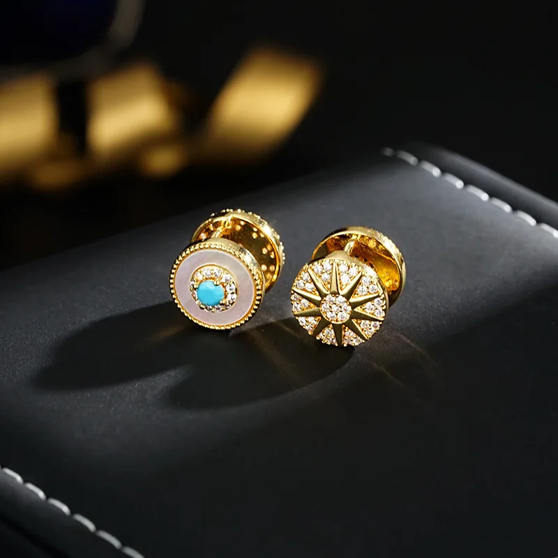 Neuankömmling Trendy Sun & Star Shiny CZ Zirkon 14K Gold Filled Lady Ohrstecker Anti Allergy Weihnachtsgeschenke Freundin – Detail 2