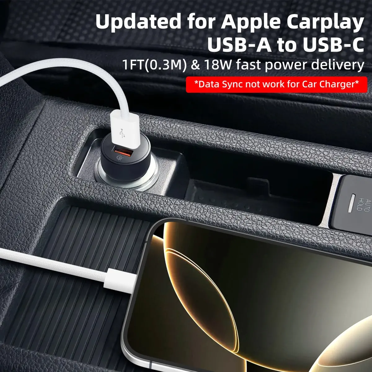 USB C Carplay Cable for iPhone 15 16 17 Series 18W Type C Braided Data Charging Cable Android Auto Car Charging Cord for Samsung