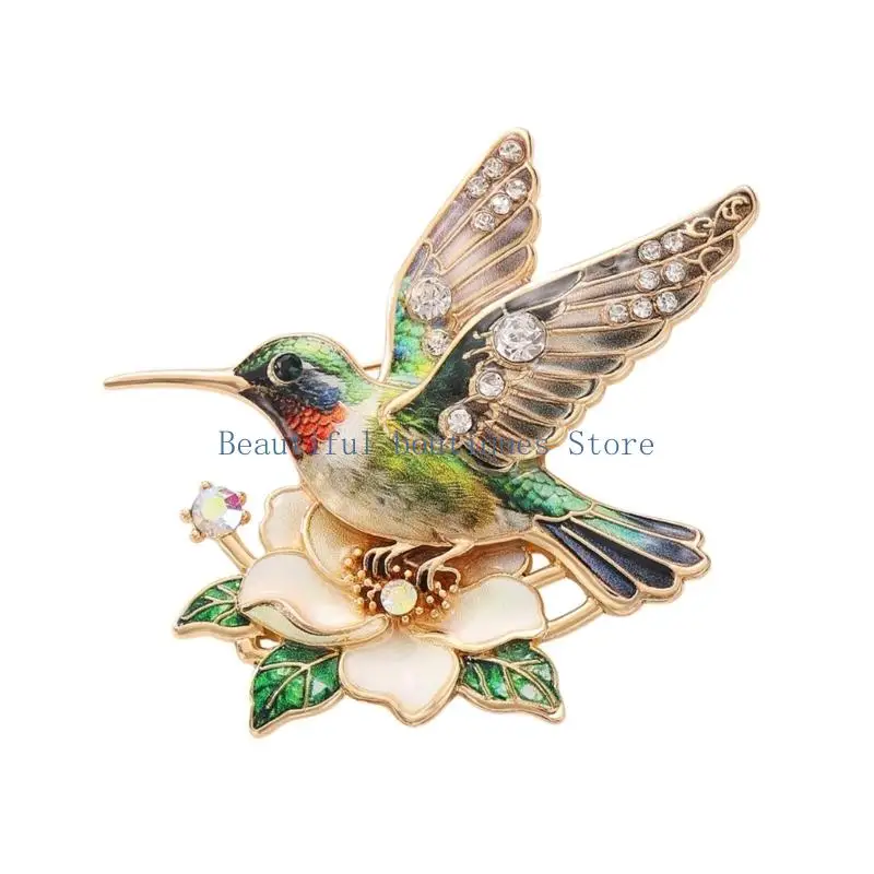 U4LF Nature-Inspired Bird and Flower Brooch, Gold-Tone Outline with Clear Faceted for Shirts, Hats and Bags
