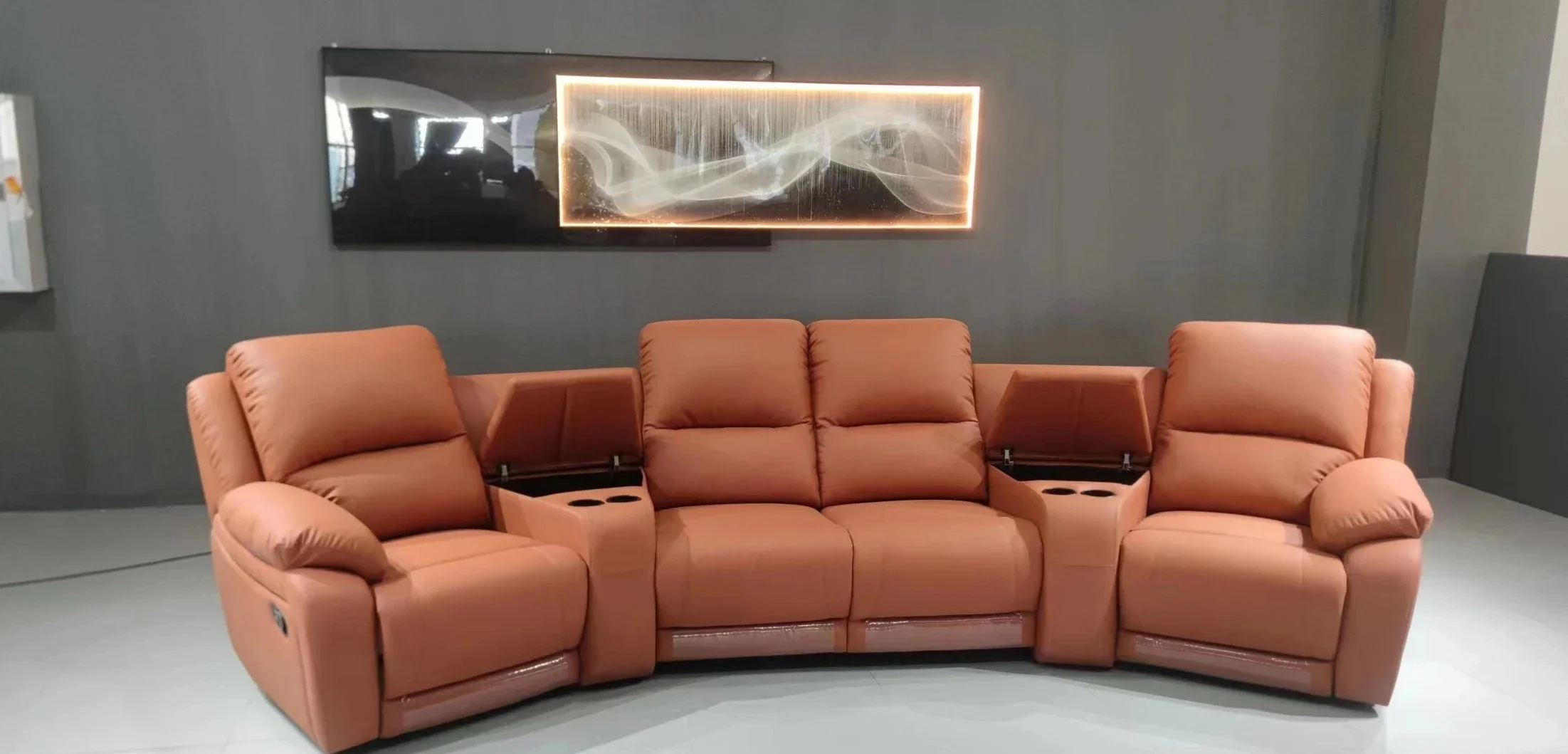 

-Linlamlim Living Room Sofas Manual / Electric Recliner Italinan Leather Couch Retractable Theater Reclining Armchair 4 Seater