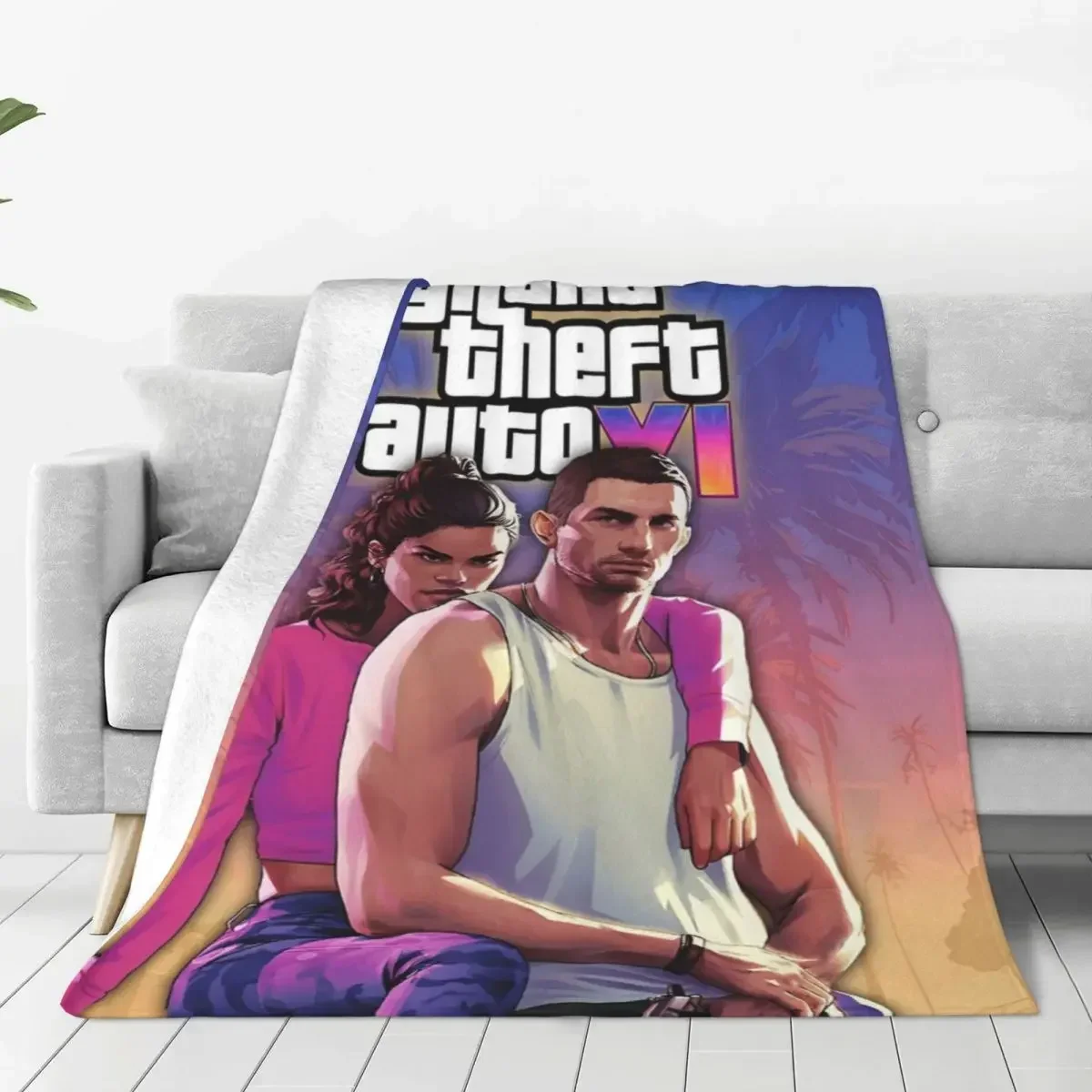

GTA 6 Lucia With Her Partner Fleece Blanket New Game Blanket Comfortable Super Warm Travel Carpet Piece