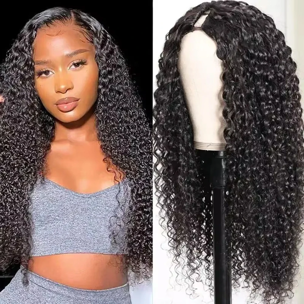 

V Part Wig Human Hair No Leave Out Brazilian Deep Wave Human Hair Wigs for Women Deep Curly Wigs Virgin hair 200% Density