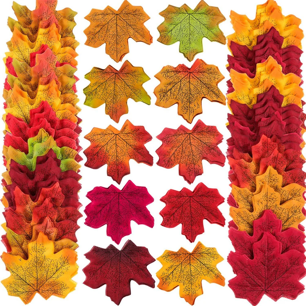 50pcs Artificial Silk Maple Leaves Fake Halloween Autumn Leaves Handmade Scrapbooking Autumn Fall Wedding Decor Thanksgiving